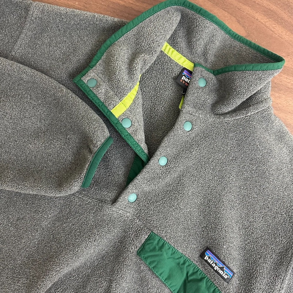 Patagonia Synchilla Snap-T Jacket Gray Green Fleece Logo Long Sleeve Mens Small
